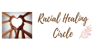diverse group of hands forming a heart shape with the words racial healing circle